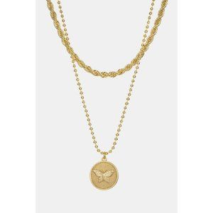 Butterfly Pendant Necklace and Twisted Rope Necklace Set